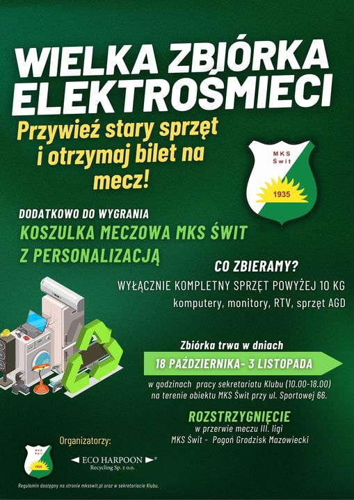 Wielka zbiórka elektrośmieci z Eco Harpoon – odbierz bilet na mecz Świtu!